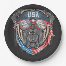 USA flagga med Pug Papper Tallrikar