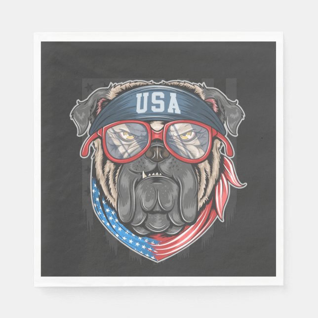 USA flagga med Pug Pappersservett (Framsidan)