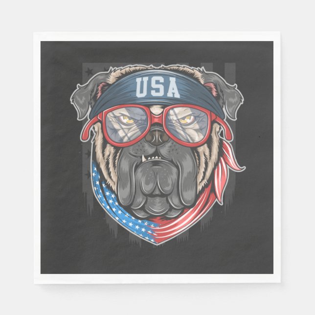 USA flagga med Pug Pappersservett (Framsidan)