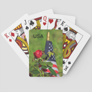 USA flagga med Röd ros Casinokort