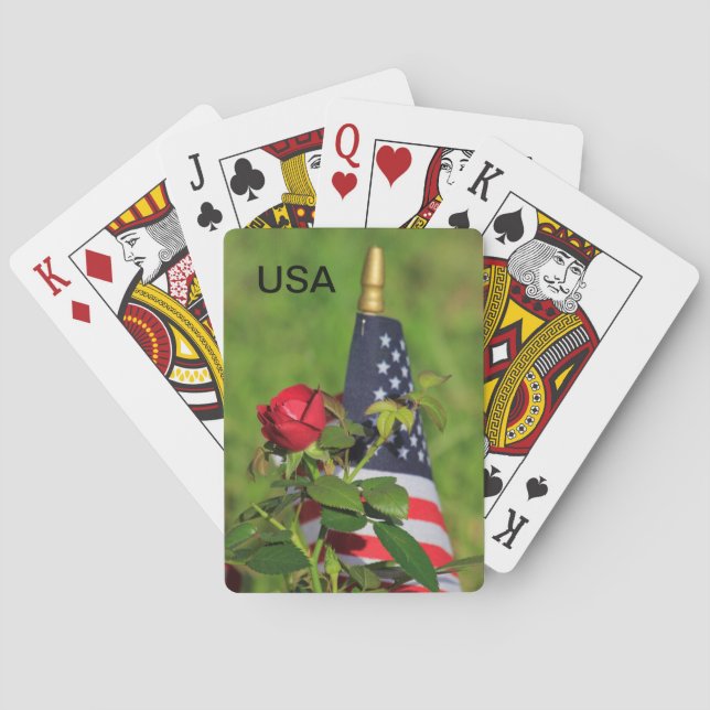 USA flagga med Röd ros Casinokort (Baksidan)