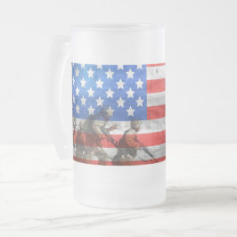USA flagga med soldat och Frihetsgudinnan Frostat Ölglas