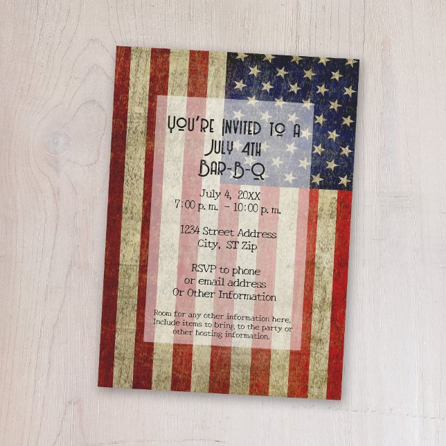 USA flagga med vintagen Party Inbjudningar (A patriotic USA flag party invitation)