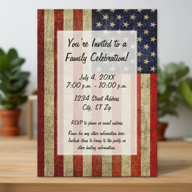 USA flagga med vintagen Party Inbjudningar (Custom Party Invitation with Download Option)