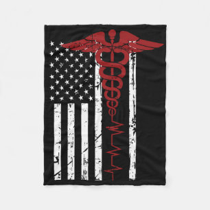USA flagga Medicinska symbolen Black Patriotic Cad Fleecefilt