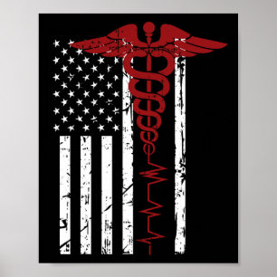USA flagga Medicinska symbolen Black Patriotic Cad Poster
