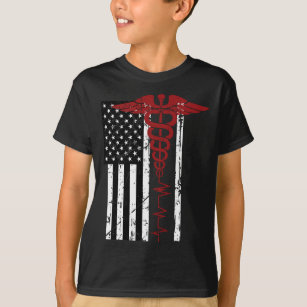 USA flagga Medicinska symbolen Black Patriotic Cad T Shirt