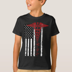 USA flagga Medicinska symbolen Black Patriotic Cad T Shirt