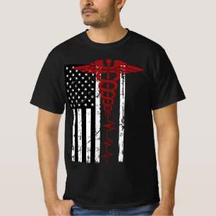USA flagga Medicinska symbolen Black Patriotic Cad T Shirt