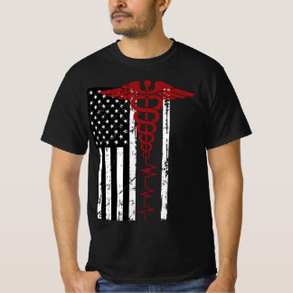 USA flagga Medicinska symbolen Black Patriotic Cad T Shirt