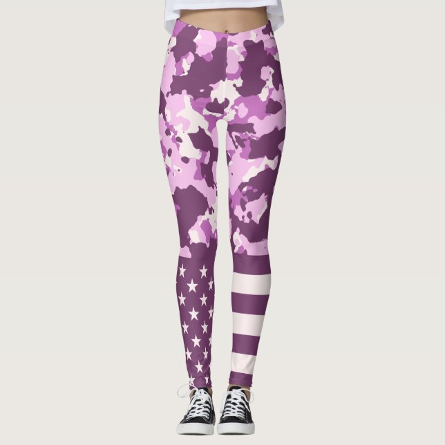 USA flagga militära Rosa Camo Leggings (Framsida)