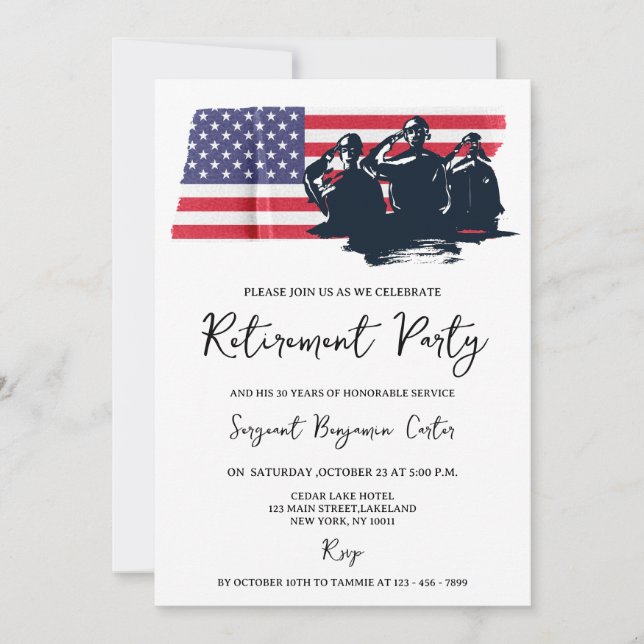 USA flagga militärarmén Pension Party Inbjudningar (Framsida)