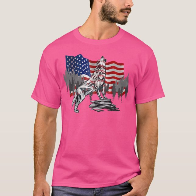 USA flagga Möts Varg T Shirt (Framsida)