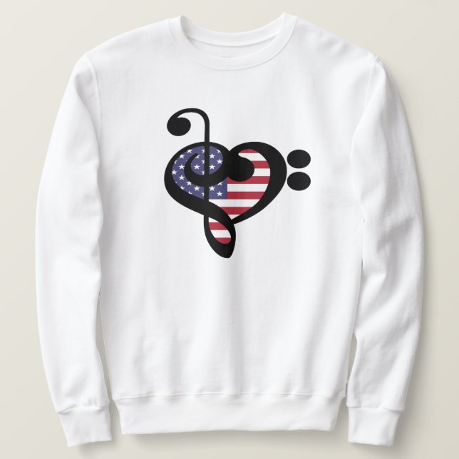 USA flagga Music Heart - American Pride Musician Lång Ärmad Tröja (Design framsida)