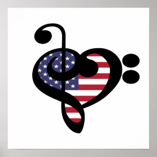 USA flagga Music Heart - American Pride Musician Poster