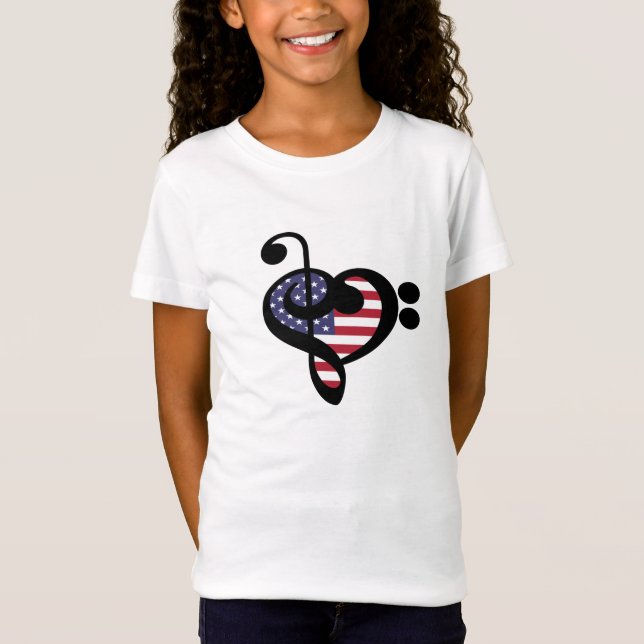 USA flagga Music Heart - American Pride Musician T Shirt (Framsida)