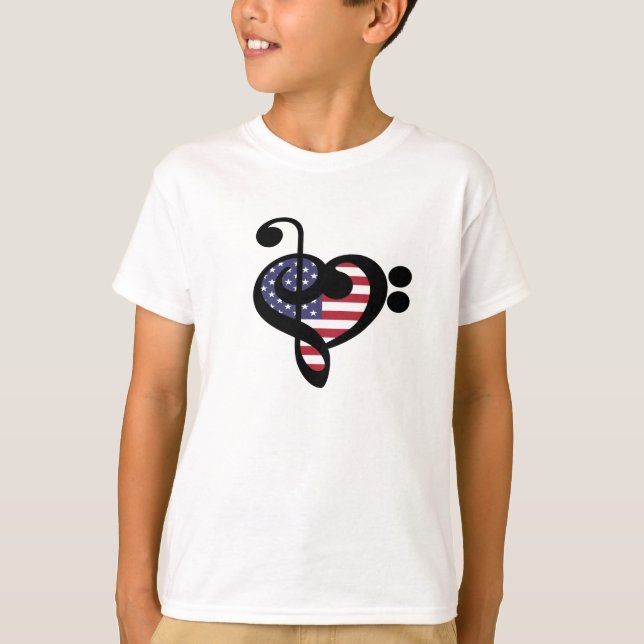 USA flagga Music Heart - American Pride Musician T Shirt (Framsida)
