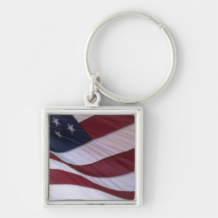 USA flagga, North Carolina, USA Fyrkantig Silverfärgad Nyckelring