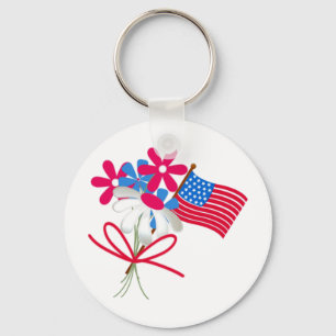 USA flagga och blommor Nyckelring