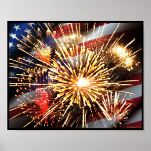 USA flagga och Fireworks Poster