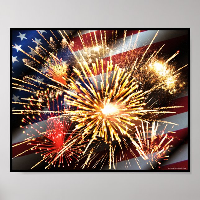 USA flagga och Fireworks Poster (Framsidan)