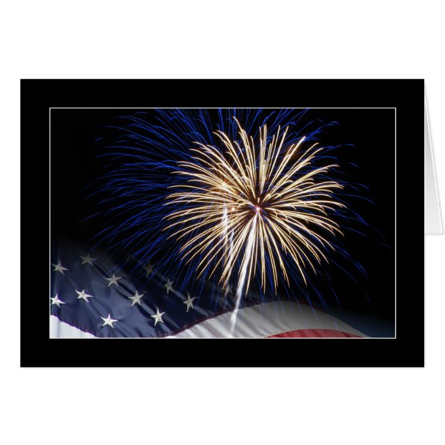 USA flagga och fyrverkerier Hälsningskort (Framsidan Horizontal)