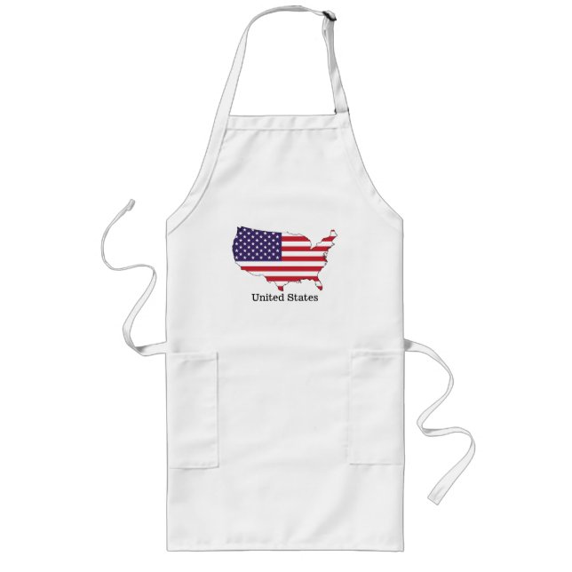 USA Flagga och Kart Souvenir Design Långt Förkläde (Framsidan)