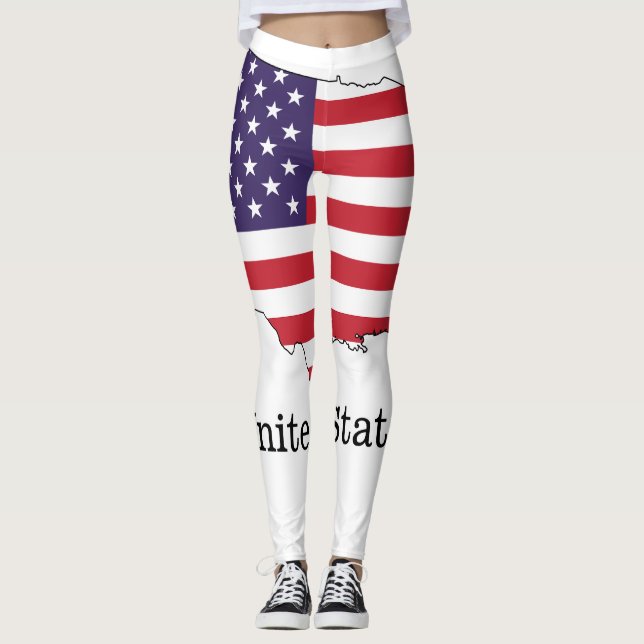 USA flagga och Karta Souvenir Design Leggings (Framsida)