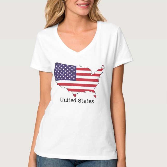 USA flagga och Karta Souvenir Design T Shirt (Framsida)