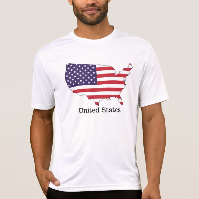 USA flagga och Karta Souvenir Design T Shirt (Framsida)