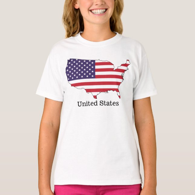 USA flagga och Karta Souvenir Design T Shirt (Framsida)