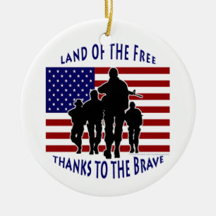 USA flagga och Soldater Silhouette Ornamet Julgransprydnad Keramik