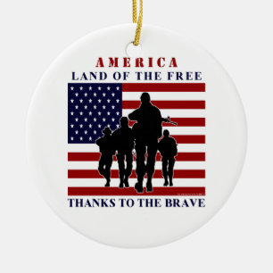 USA flagga och Soldater Silhouette Ornamet Julgransprydnad Keramik