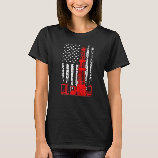 USA flagga Oil Drilling Rig Oilfield American Flag T Shirt (Framsida)