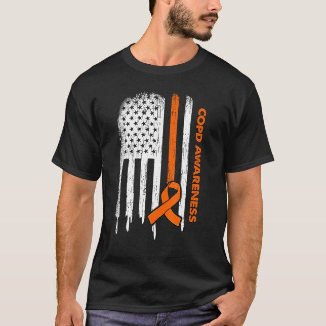 USA flagga Orange Ribbon Copd Awareness T Shirt (Framsida)