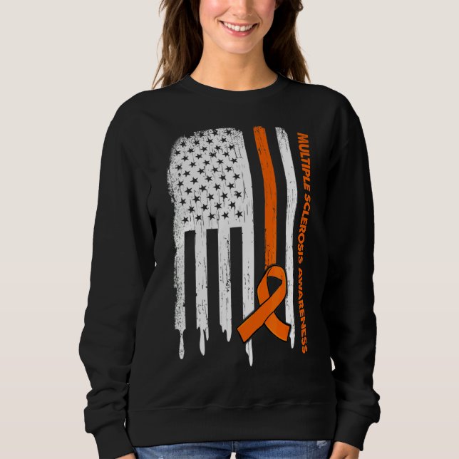 USA flagga Orange Ribbon Många Sclerosis Awarenes T Shirt (Framsida)