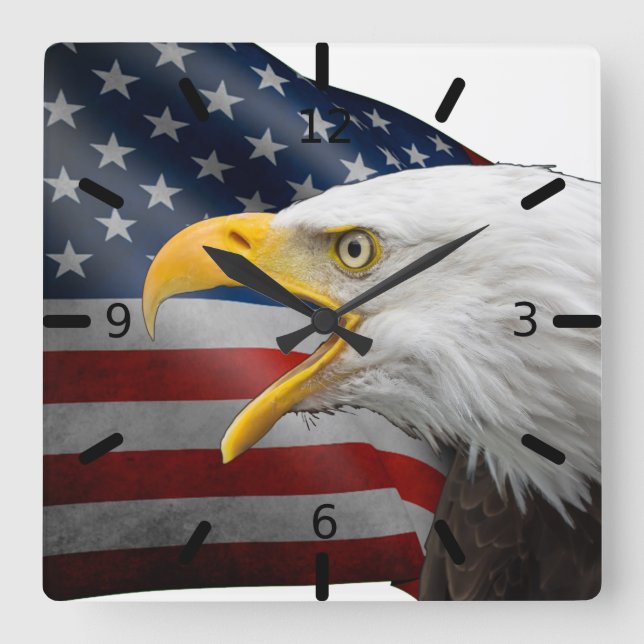 USA flagga-örn Fyrkantig Klocka (Framsida)