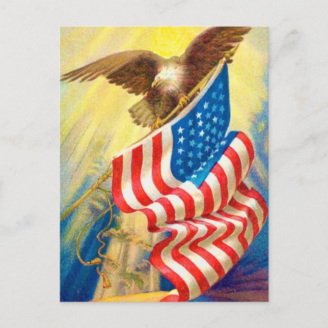 USA Flagga & Örn  Patriotisk vykort (Framsida)