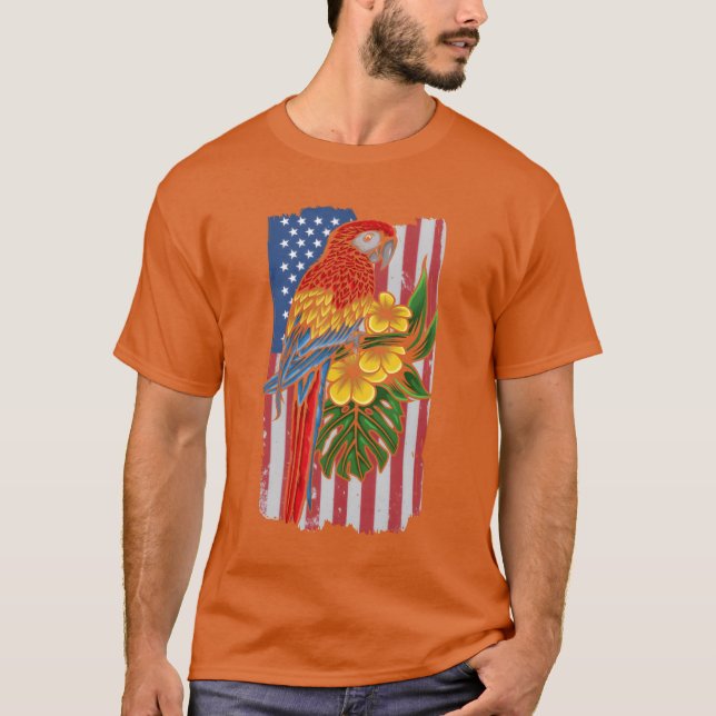 USA flagga Parrot Bird Älskare Parrot Bird America T Shirt (Framsida)