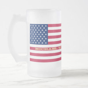 USA flagga Patriotic America Custom Name Monogram Frostat Ölglas