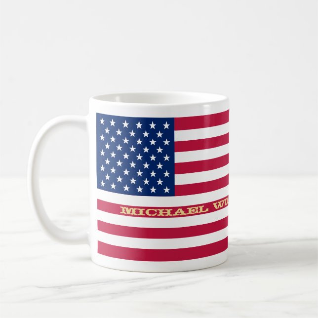USA flagga Patriotic America Custom Name Monogram Kaffemugg (Vänster)