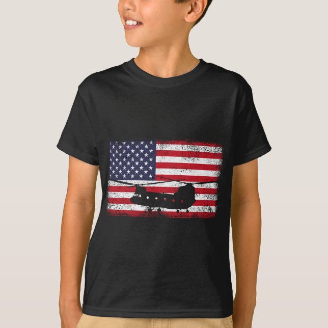 USA flagga Patriotic CH-47 Chinook Helicopter Army T Shirt (Framsida)