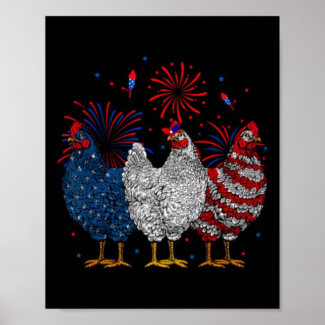 USA flagga Patriotic Chicken Älskare 4:e juli 1971 Poster (Framsidan)