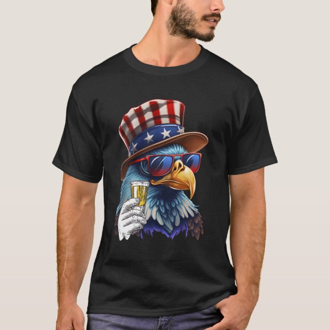 USA flagga Patriotic Eagle Sunglass 4:e juli T Shirt (Framsida)