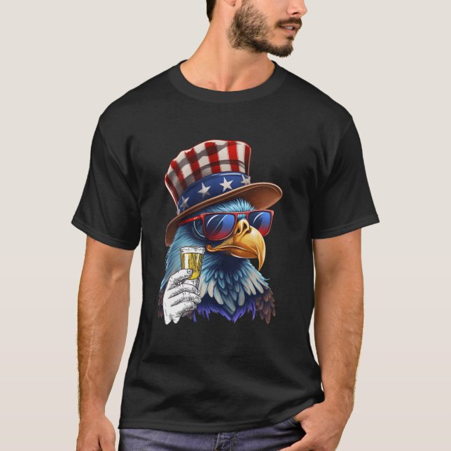 USA flagga Patriotic Eagle Sunglass 4:e juli T Shirt (Framsida)