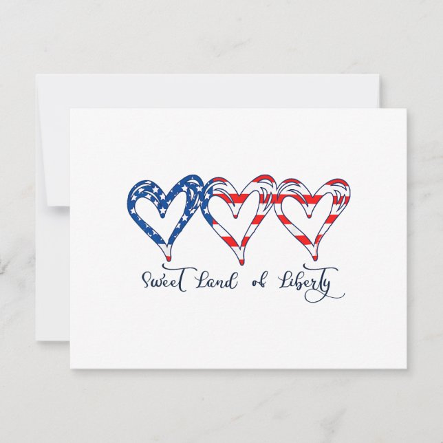 USA flagga Patriotic Hearts 4:e juli Sweet Land o Julkort (Framsida)