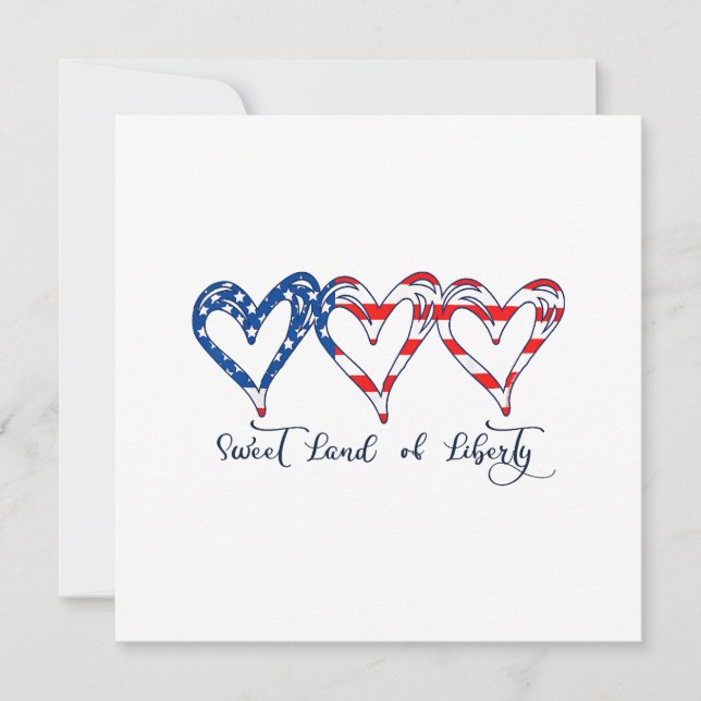 USA flagga Patriotic Hearts 4:e juli Sweet Land o Spara Datumet (Framsida)