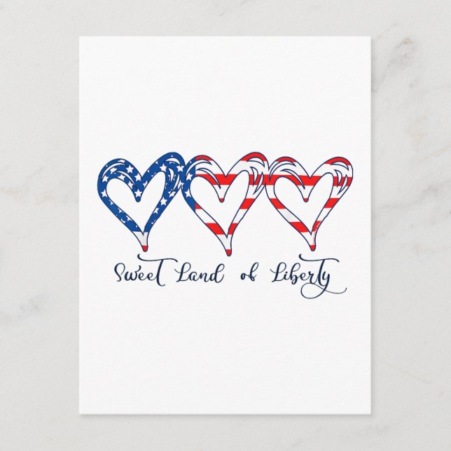 USA flagga Patriotic Hearts 4:e juli Sweet Land o Tilläggskort (Framsida)