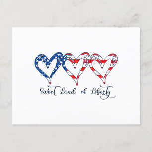 USA flagga Patriotic Hearts 4:e juli Sweet Land o Vykort