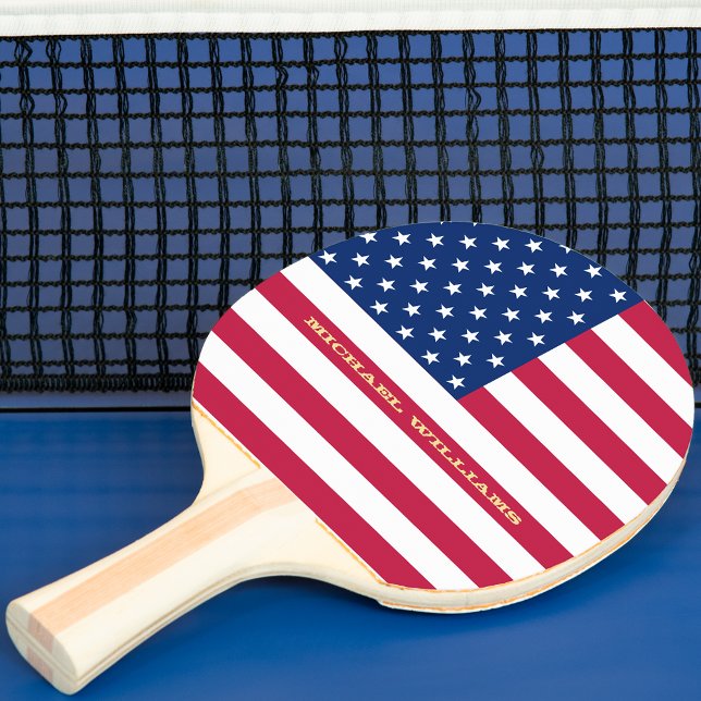 USA Flagga Patriotic Monogram Bord Tennis Pingisracket (USA American Flag Patriotic Monogram Table Tennis Ping Pong Paddle)